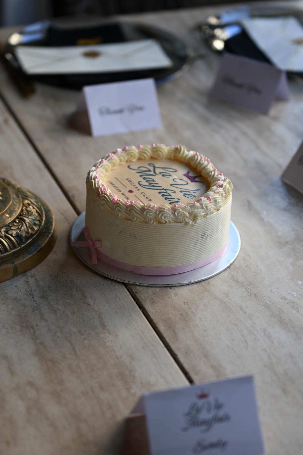 The La Vie Mayfair cake on the table at Sheesh Mayfair