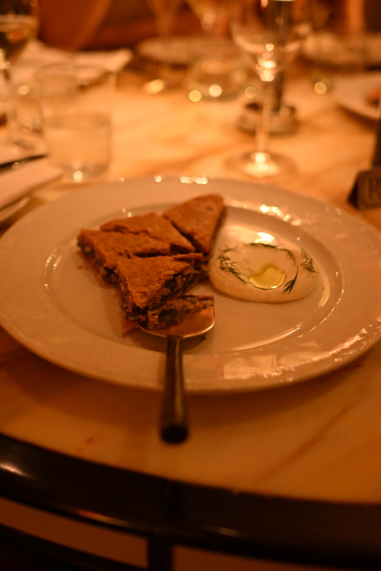 Spanakopita served with a dill yoghurt dip at the members' dinner